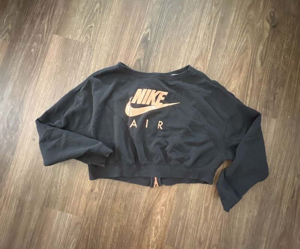Nike Air Women's Size M Black Rose Gold Logo Cropped Full Zip Sweatshirt